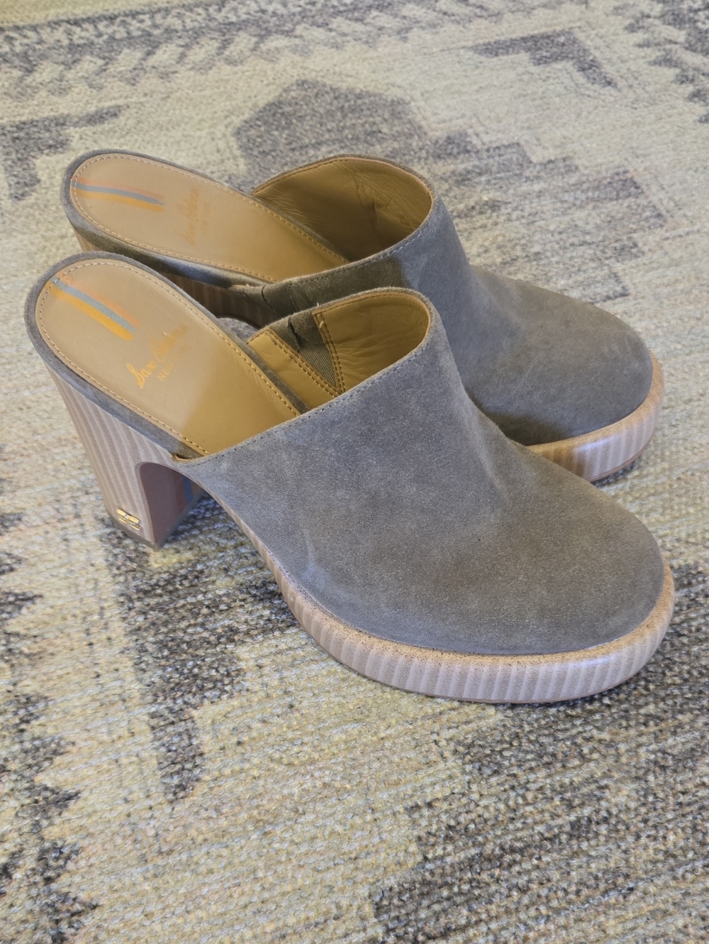 Sam Edelma Shiloh Leather Heel Mule Gray  Platform Women